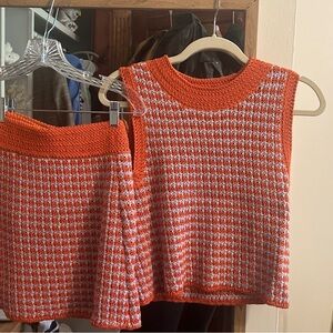 Orange and White Houndstooth Knit Set